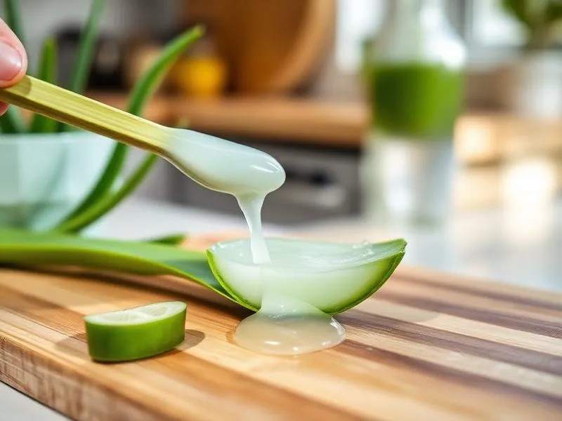 A freshly cut Aloe Vera leaf showing clear gel inside