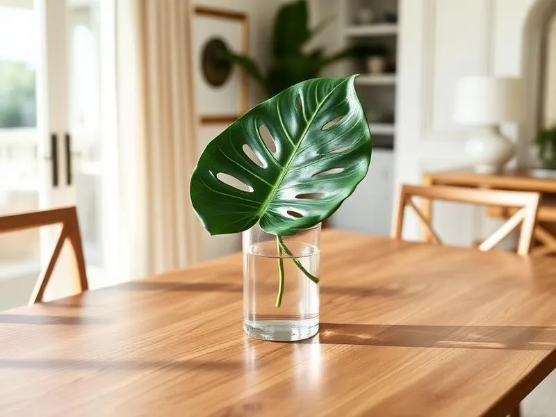 A tropical Florida native leaf centerpiece on a dining table